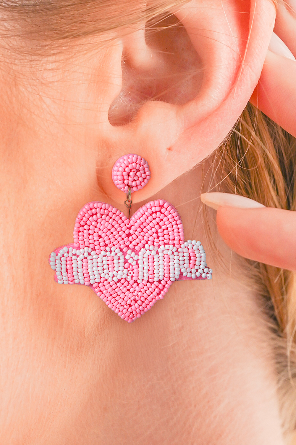 Bonbon Mama Heart Shape Beaded Stud Earrings