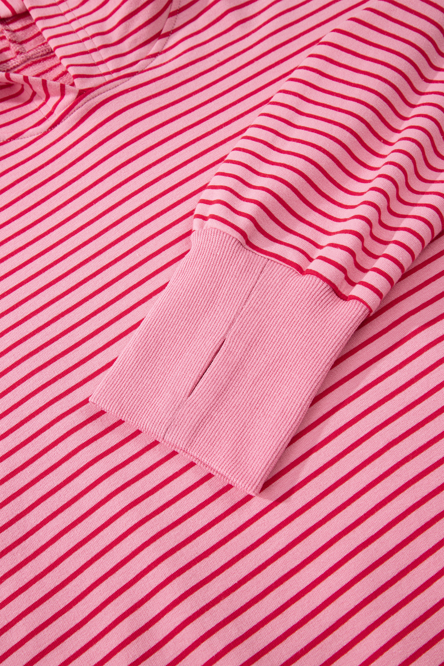 Purple Stripe Thumbhole Side Slits Drop Shoulder Loose Fit Hoodie