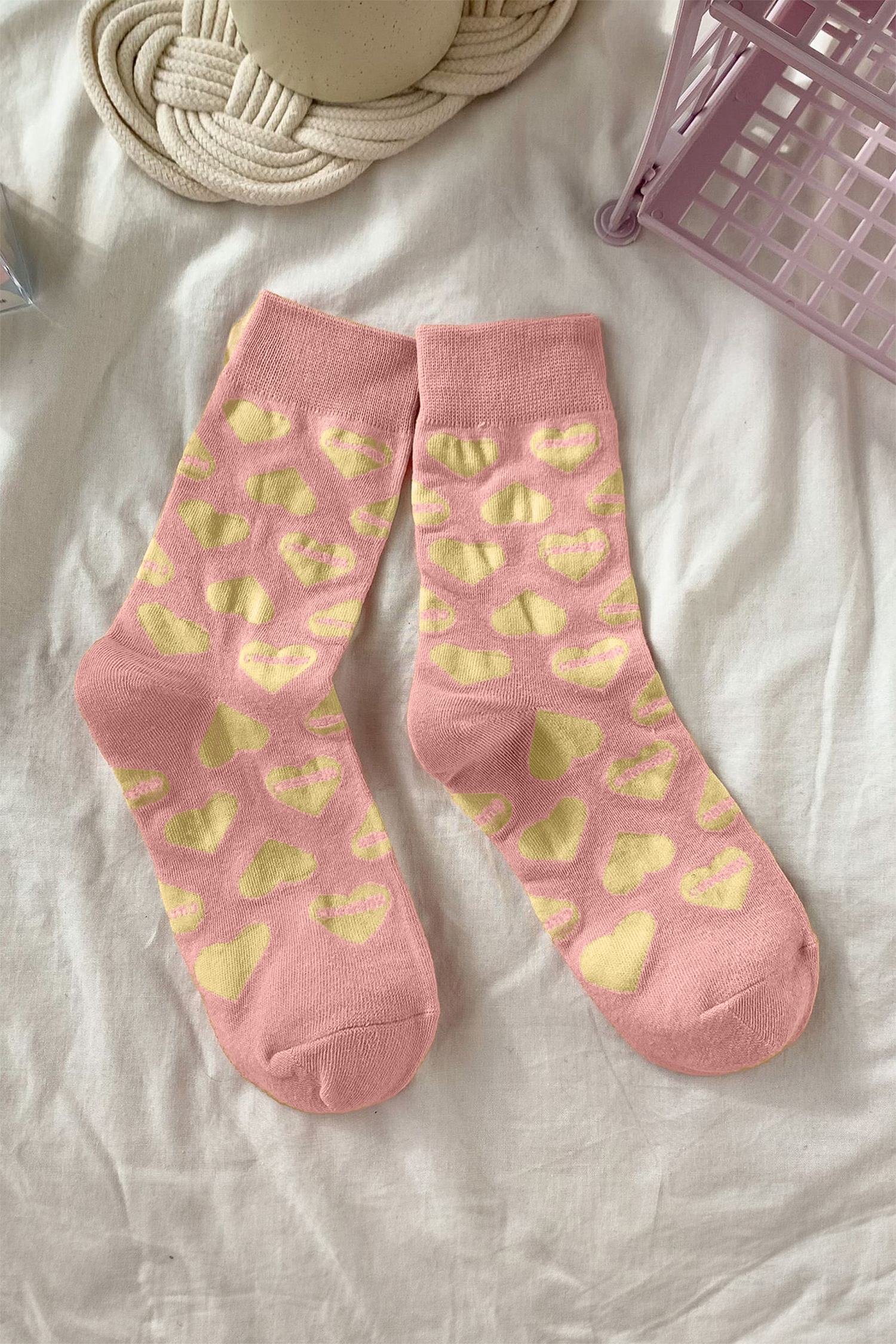 Pink Valentines Day Cute Heart Printed Polyester-cotton Socks