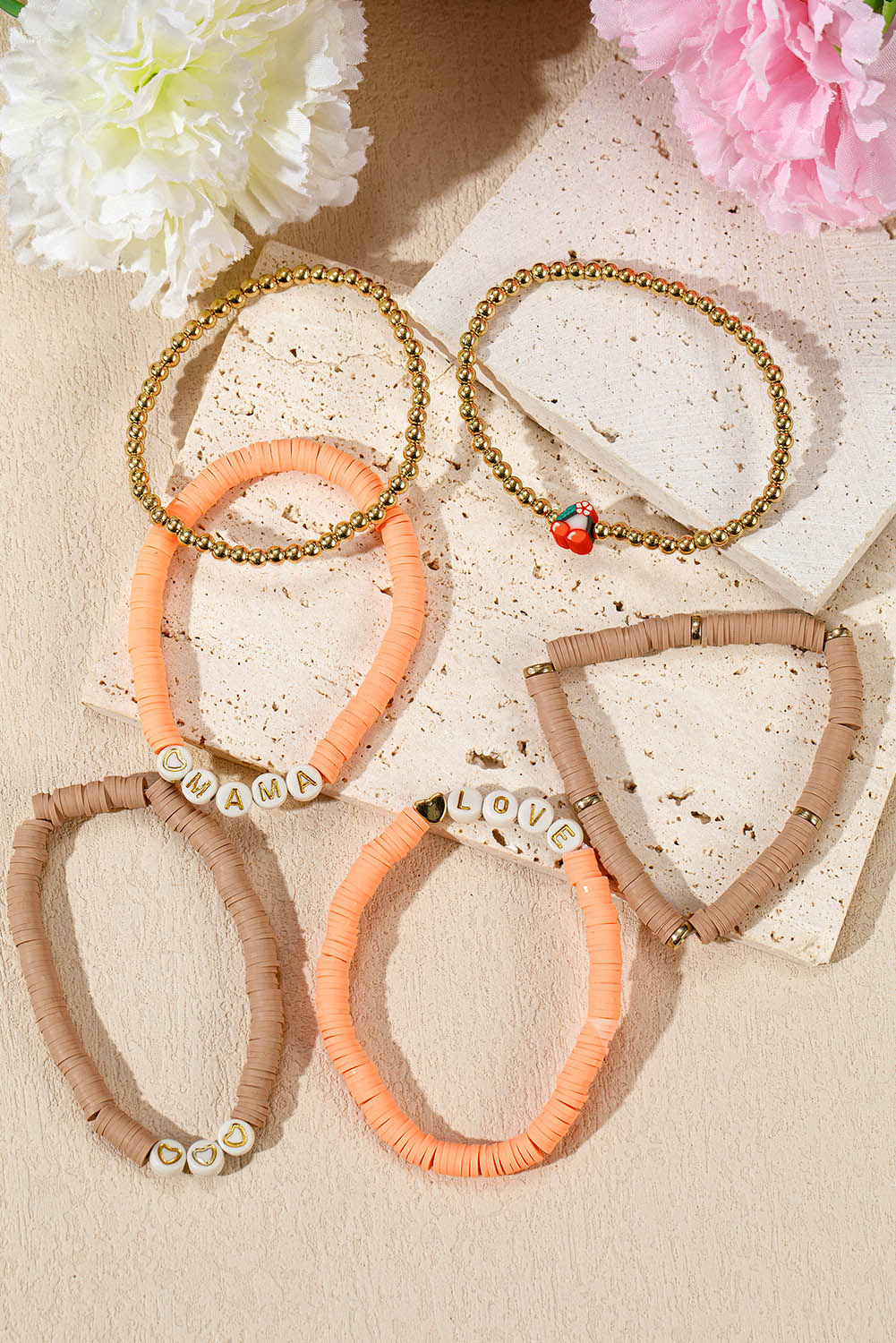 Gold Mama Love Heart Beaded Multi Layer Bracelet