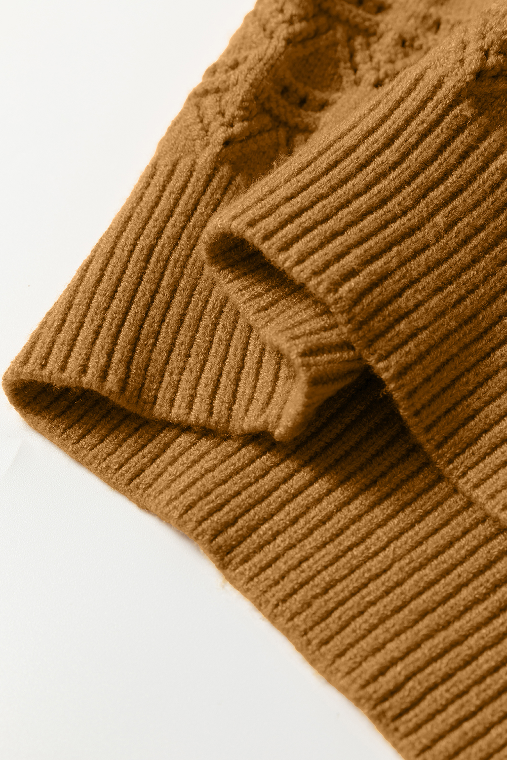 Jurassic Gold Hollow Out Crochet Ribbed Edge Balloon Sleeve Sweater