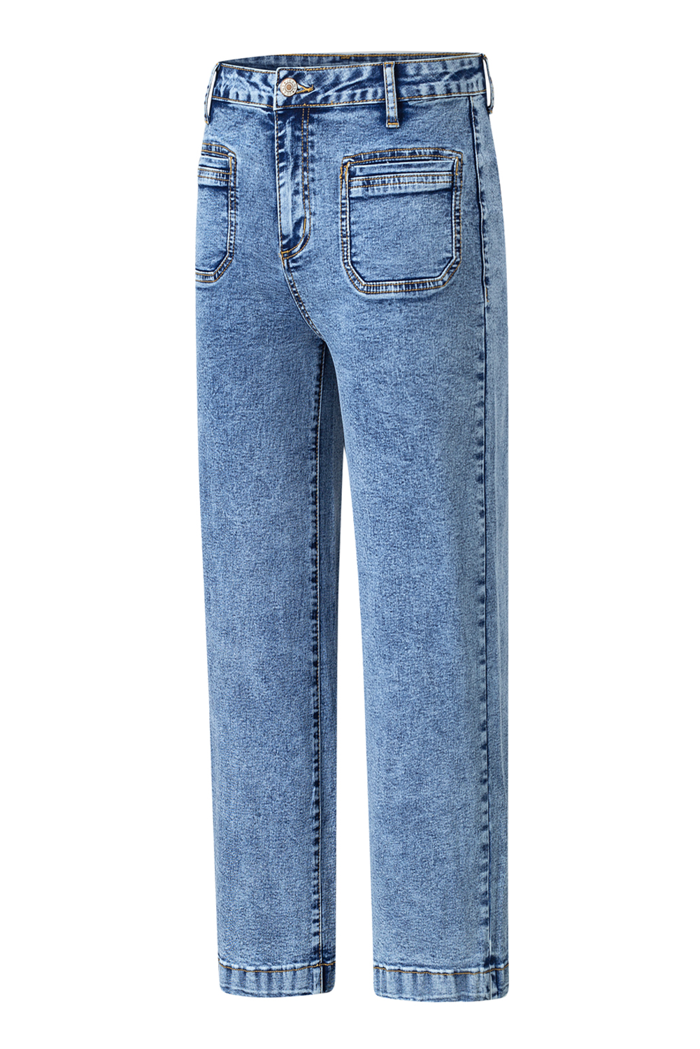 Light Blue Chic Patch Pocket Straight Leg Loose Jeans