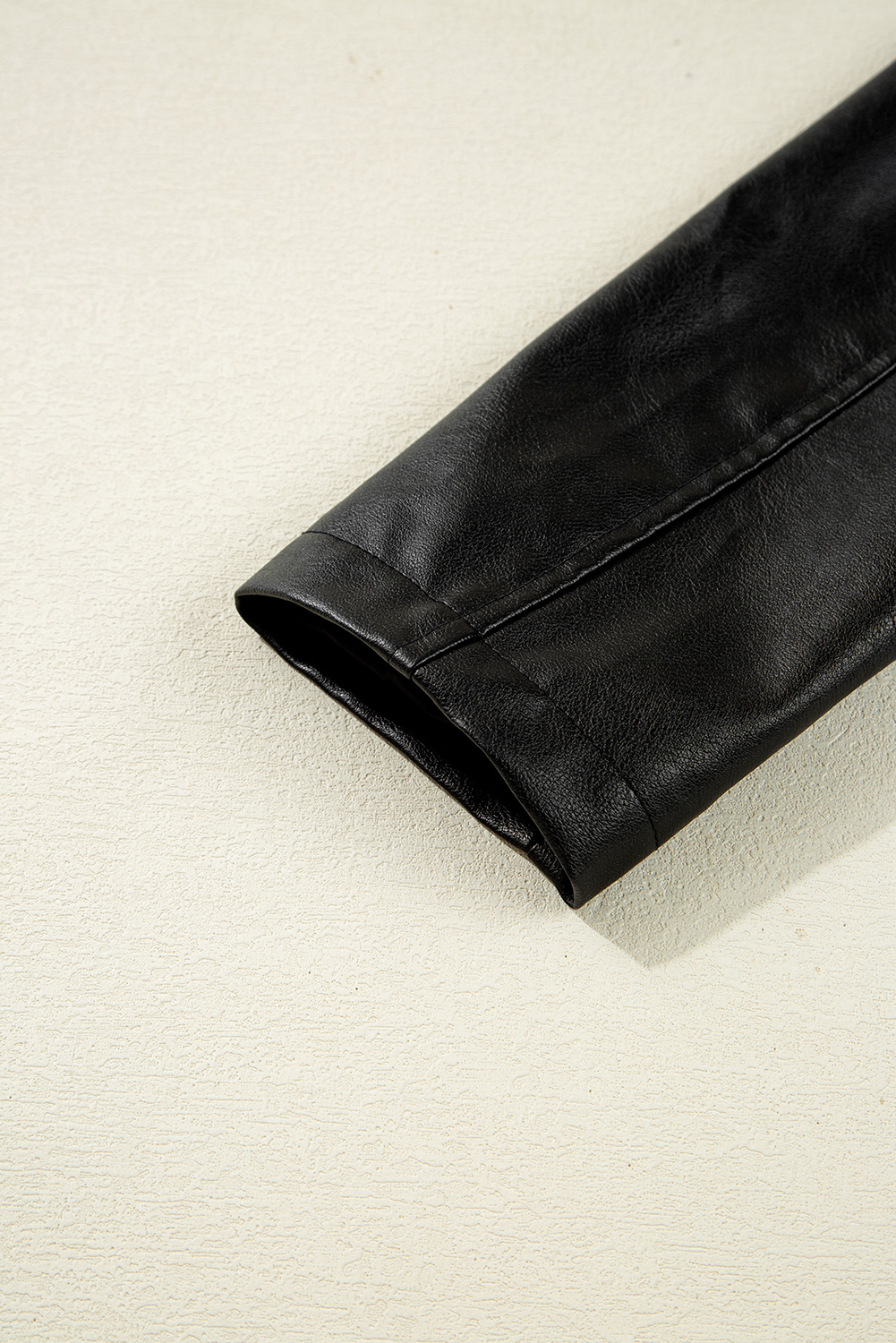 Black Faux Leather Buttoned Front Boxy Jacket