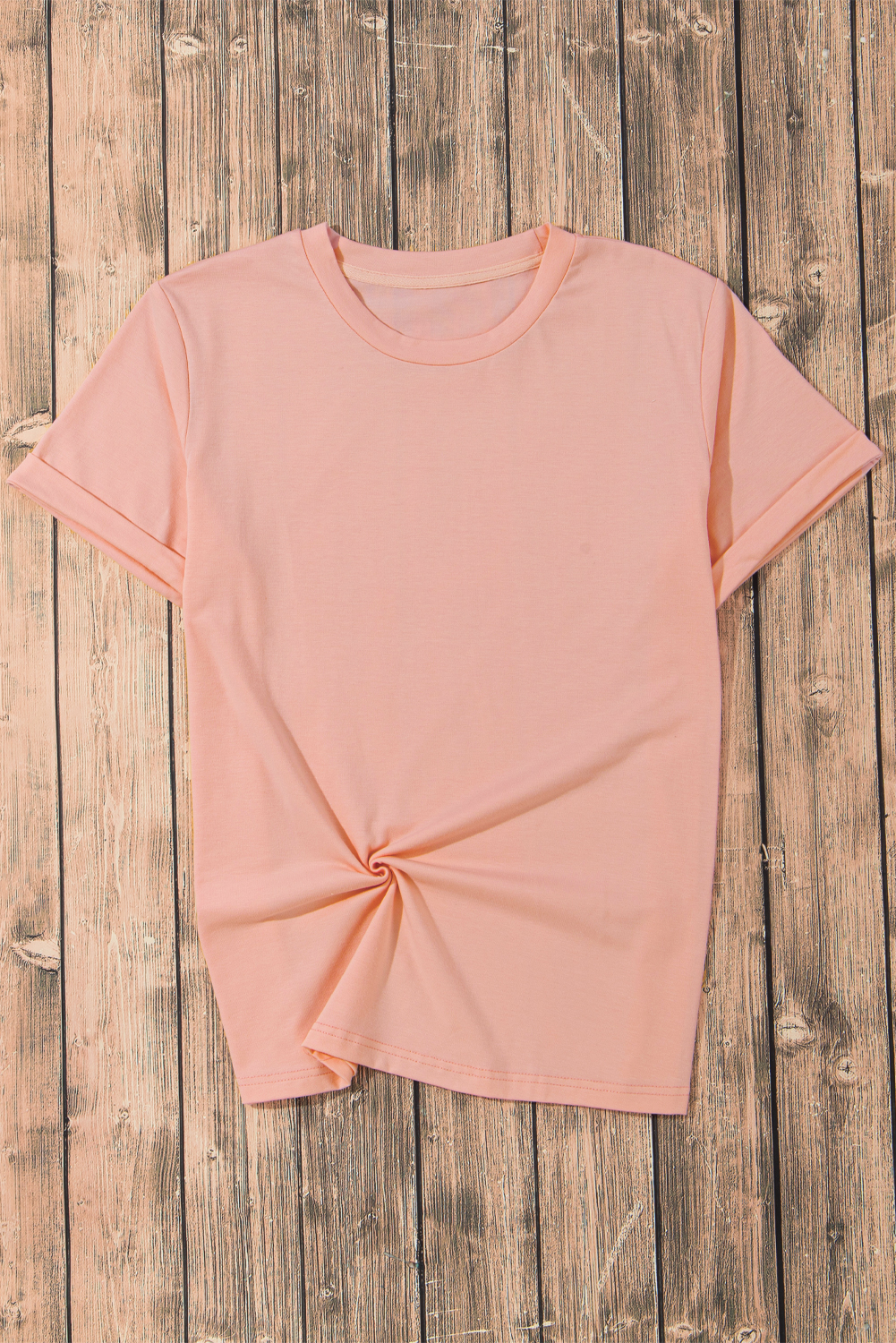 Khaki Casual Plain Crew Neck Tee
