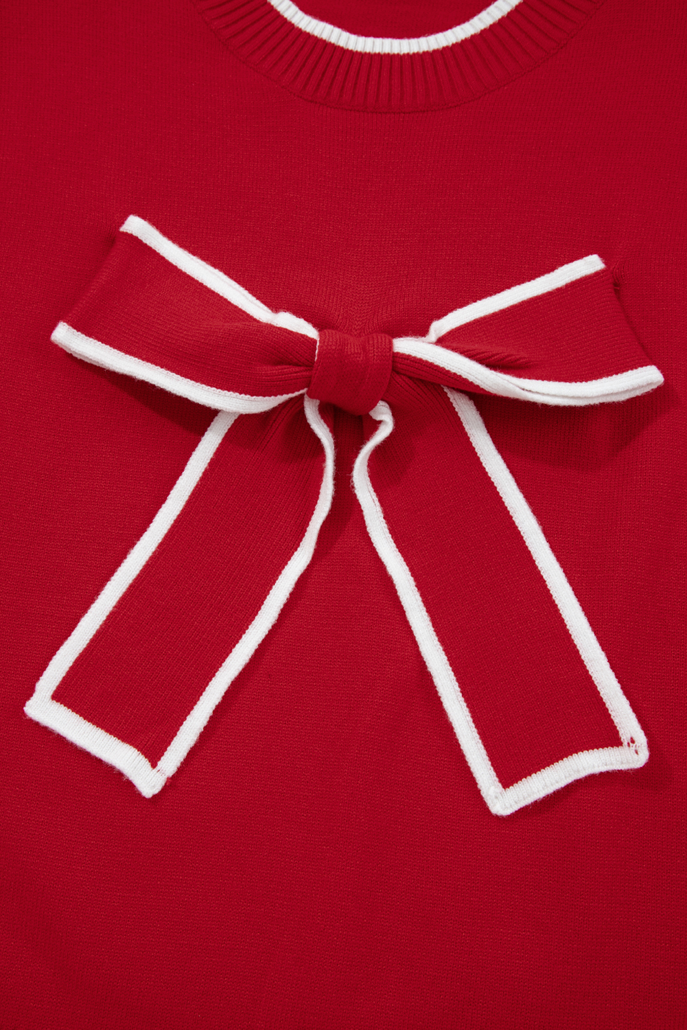 Black Contrast Trim Big Bow Accent Holiday Cropped Sweater