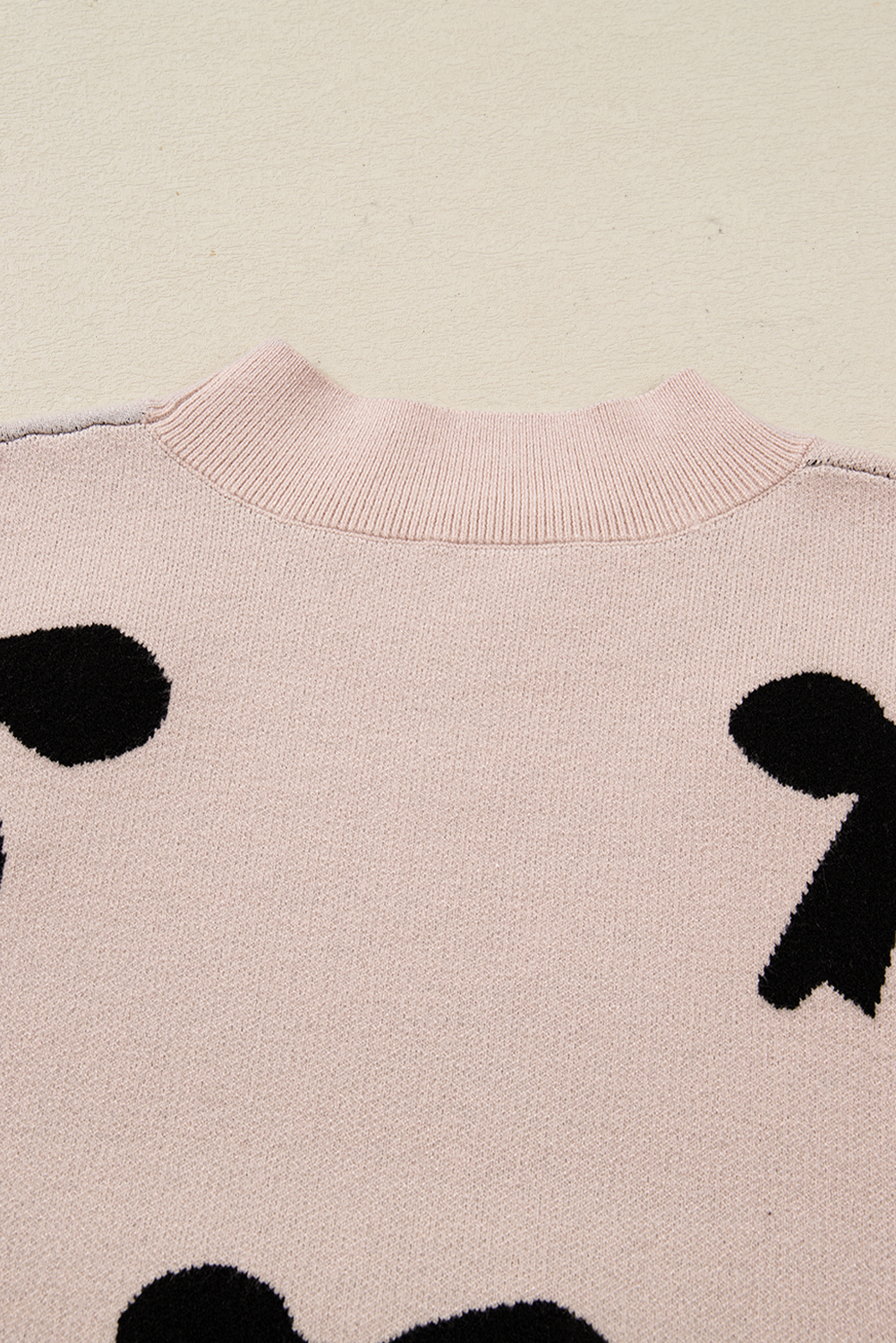 Bright Pink Pearl Embellished Bow Pattern Loose Sweater