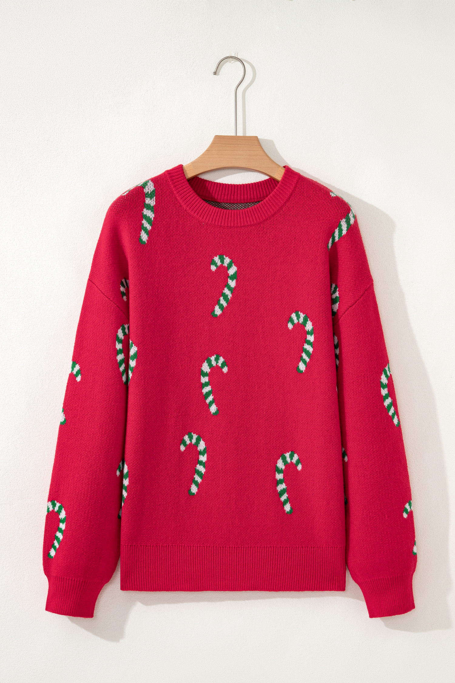 Dark Green Christmas Candy Cane Holiday Drop Shoulder Sweater