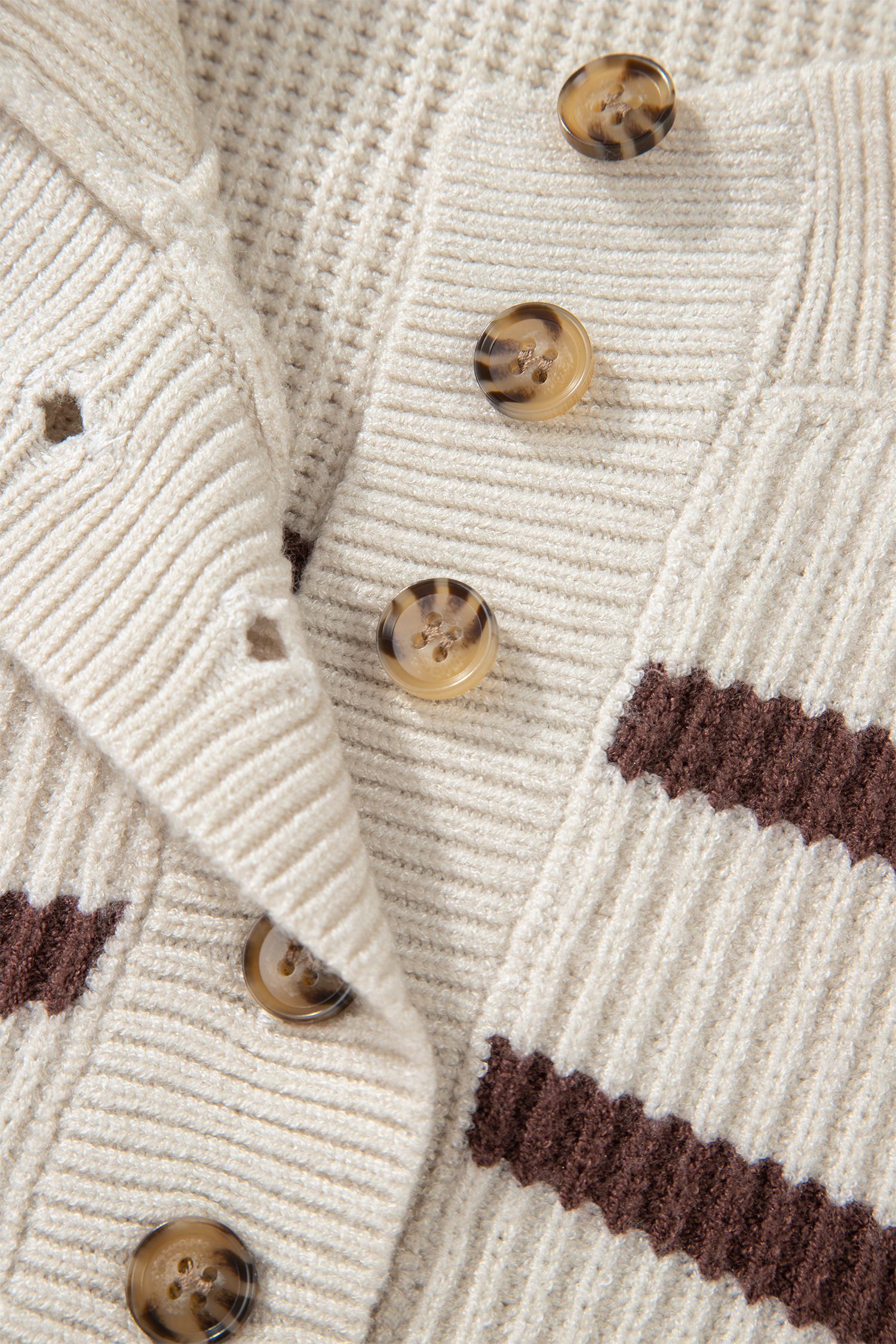 Brown Stripe Ribbed Henley Drop Shoulder Slouchy Sweater