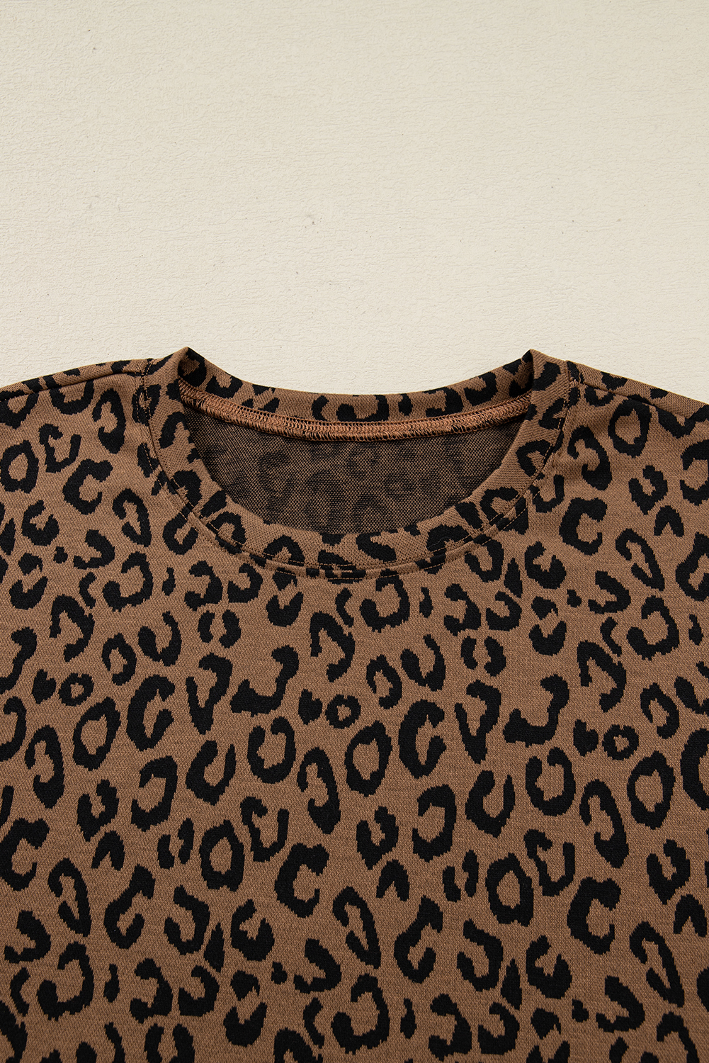 Brown Varsity Striped Trim Leopard Long Sleeve Top Drawstring Pant Set