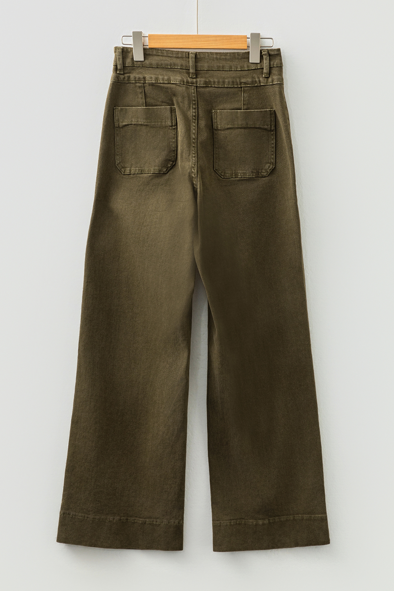 Jungle Green Double Waistband Loose Straight Jeans