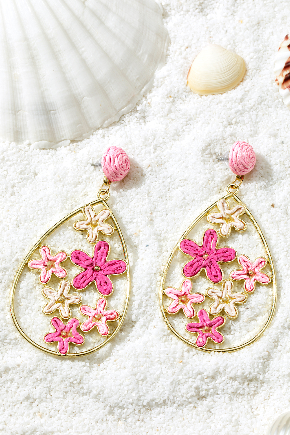 Rose Red Flower Plaited Gold Plated Waterdrop Earrings