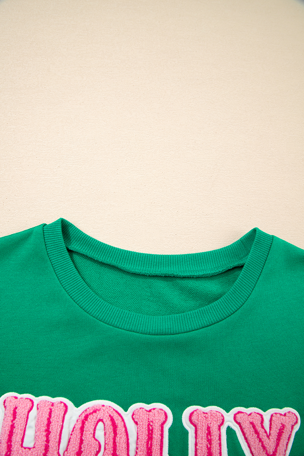 Sea Green HOLLY JOLLY Towel Embroidered Christmas Holiday Sweatshirt