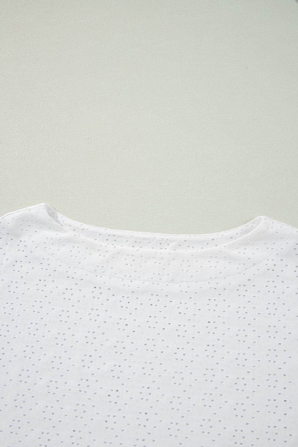White Eyelet Pattern Boat Neck Casual Tee