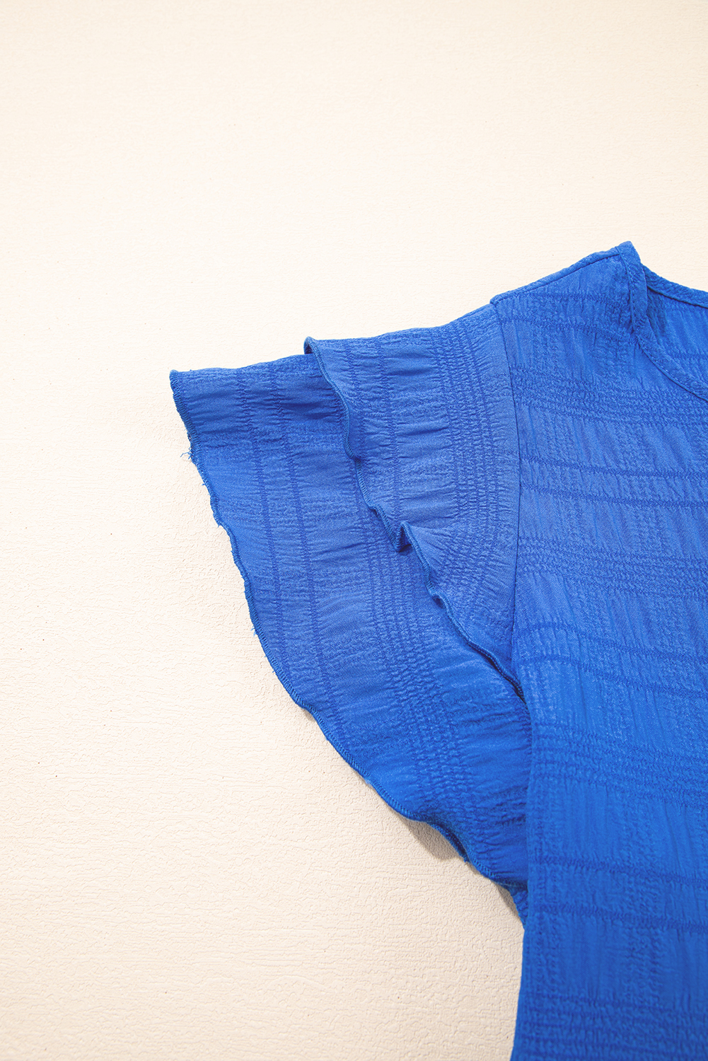 Dark Green Textured Ruffled Sleeve Round Neck Top