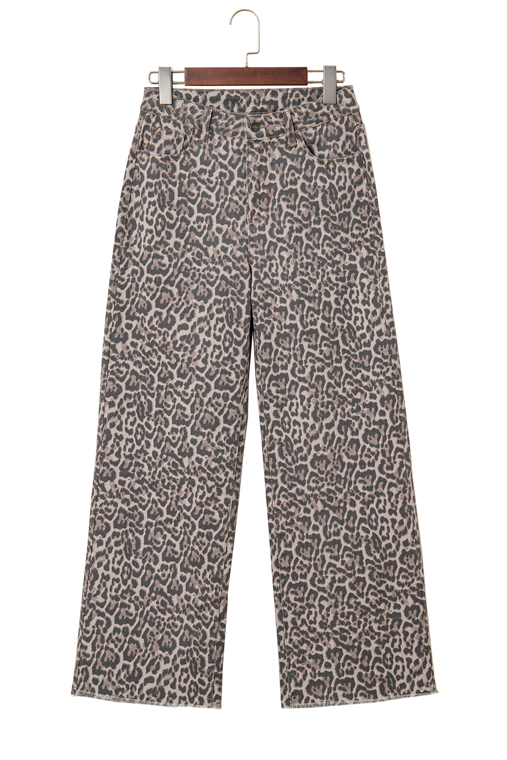 Rose Leopard Frayed Edge Wide Leg High Waist Jeans