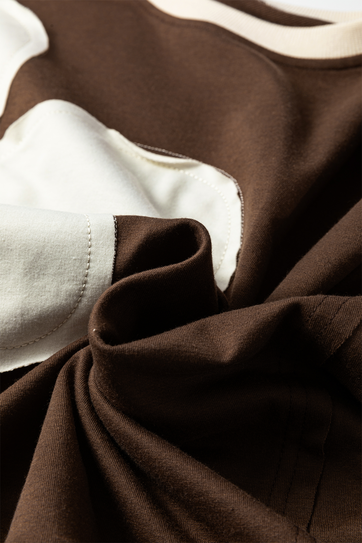 Beige Raw Edge Flower Patch Drop Shoulder Casual Top