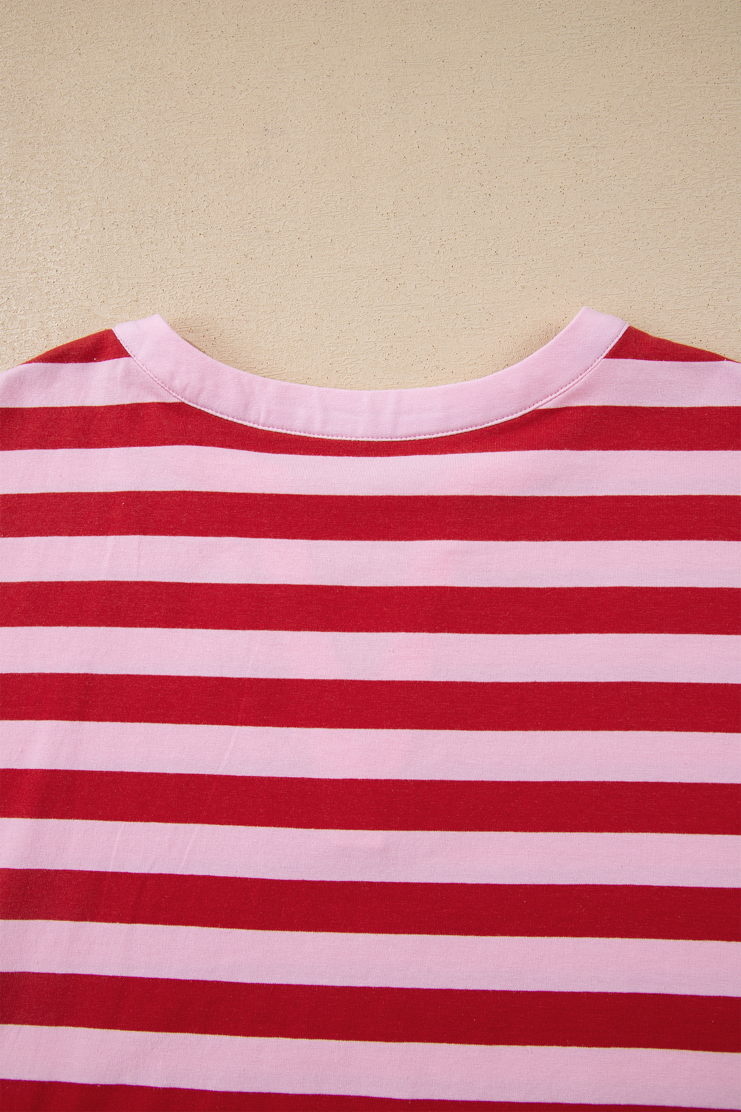 Pink Stripe Split V Neck Casual T Shirt