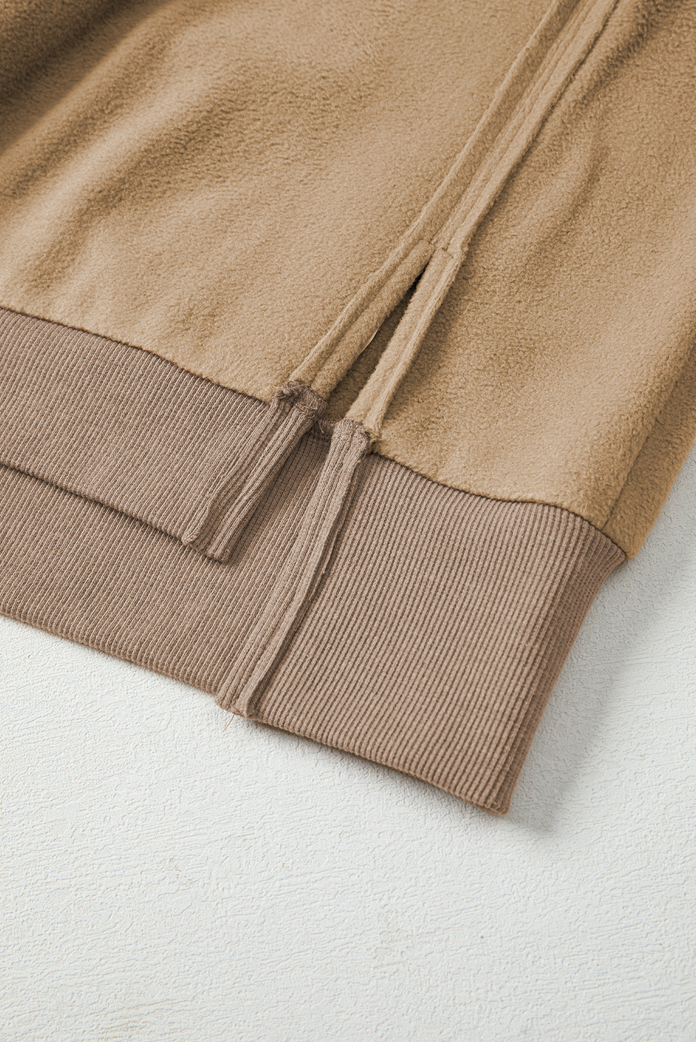 Dark Khaki Fuzzy Sherpa Splicing Pullover Sweatshirt with Side Slit