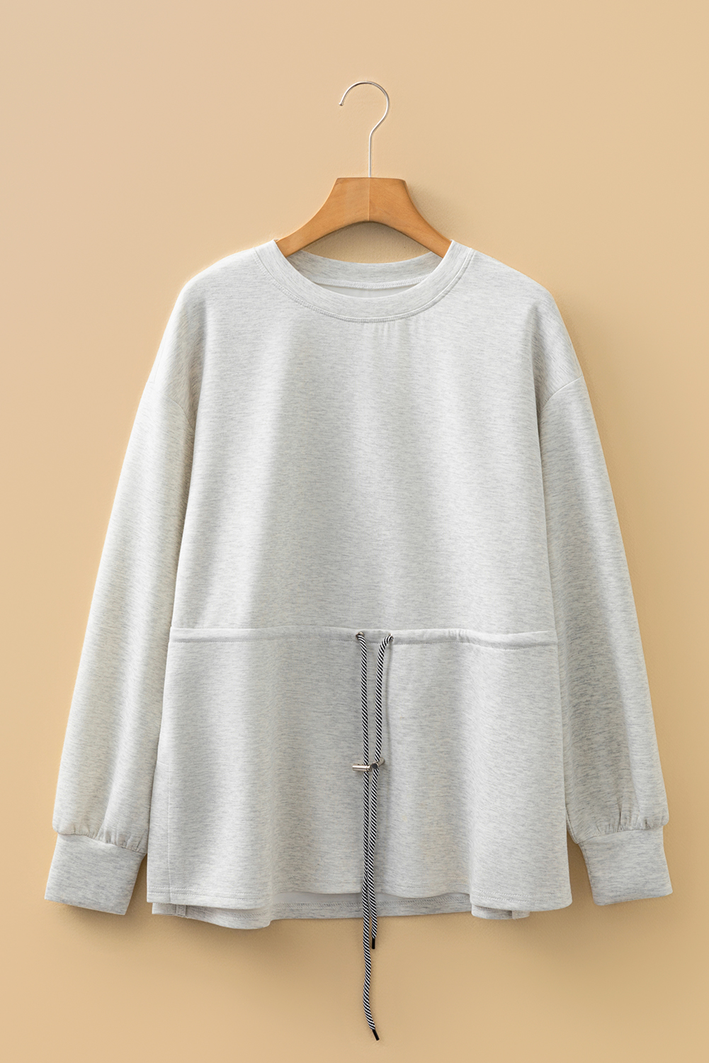 Light Grey Drawstring Waist Tunic Solid Sweatshirt