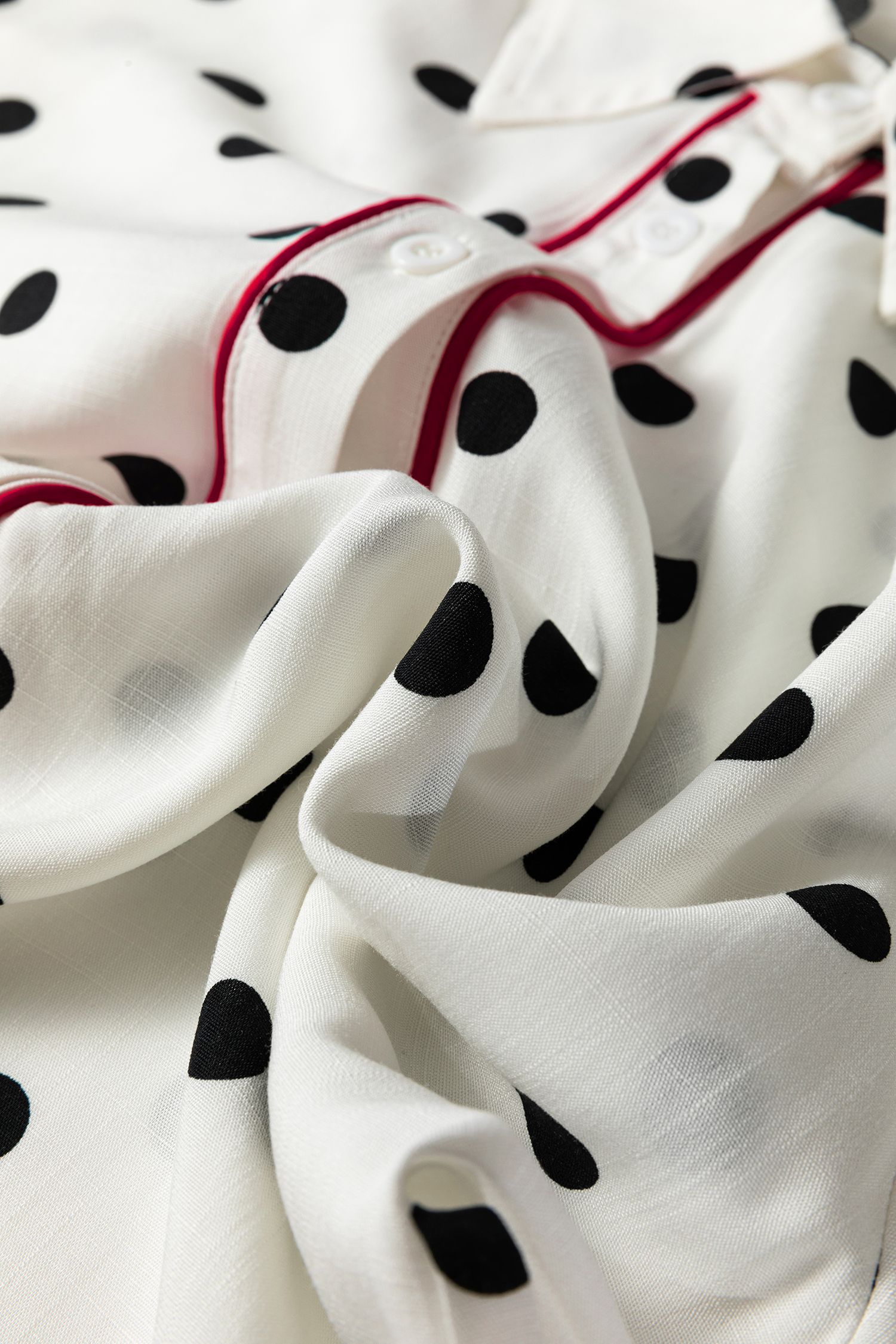 White Polka Dot Print Contrast Piping Elegant Shirt