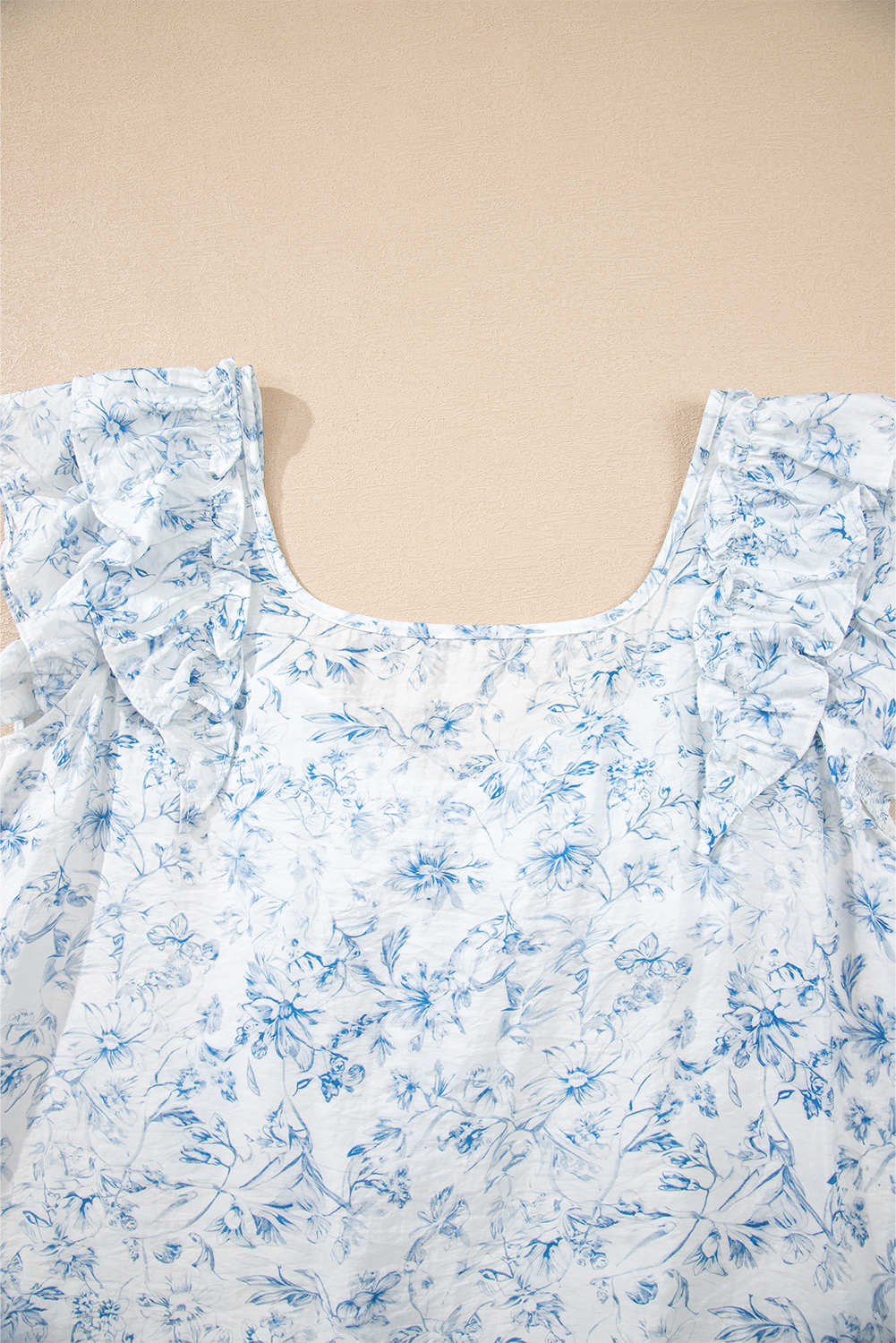 Beau Blue Textured Bow Knot Frilled Butterfly Sleeve Blouse