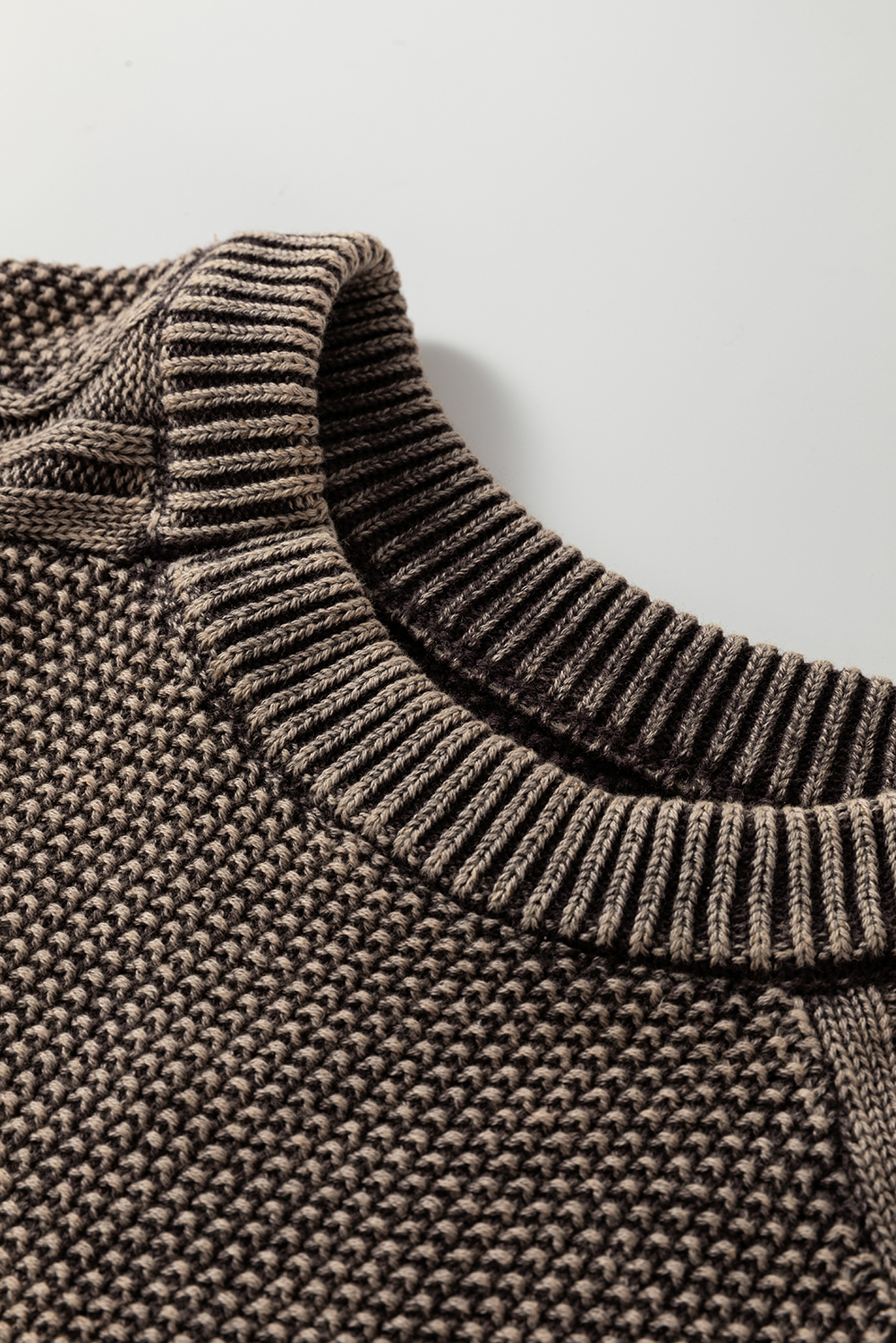 Dark Brown Contrast Cable Knit Sleeve Casual Sweater