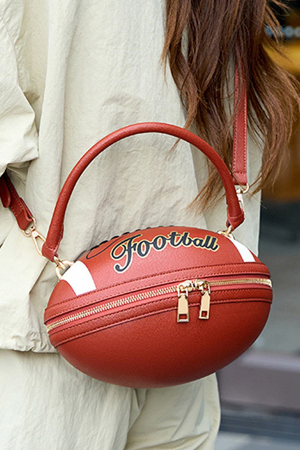 Chestnut Faux Leather Football Spherical Hand Bag
