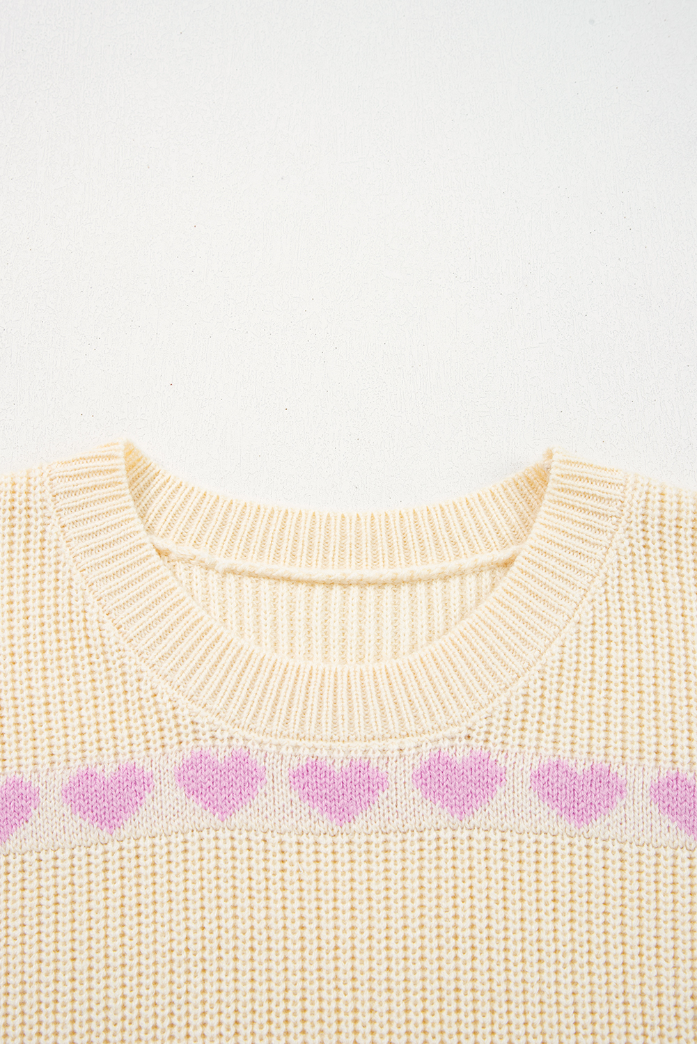 Pink Heart Pattern Valentine Ribbed Knit Sweater