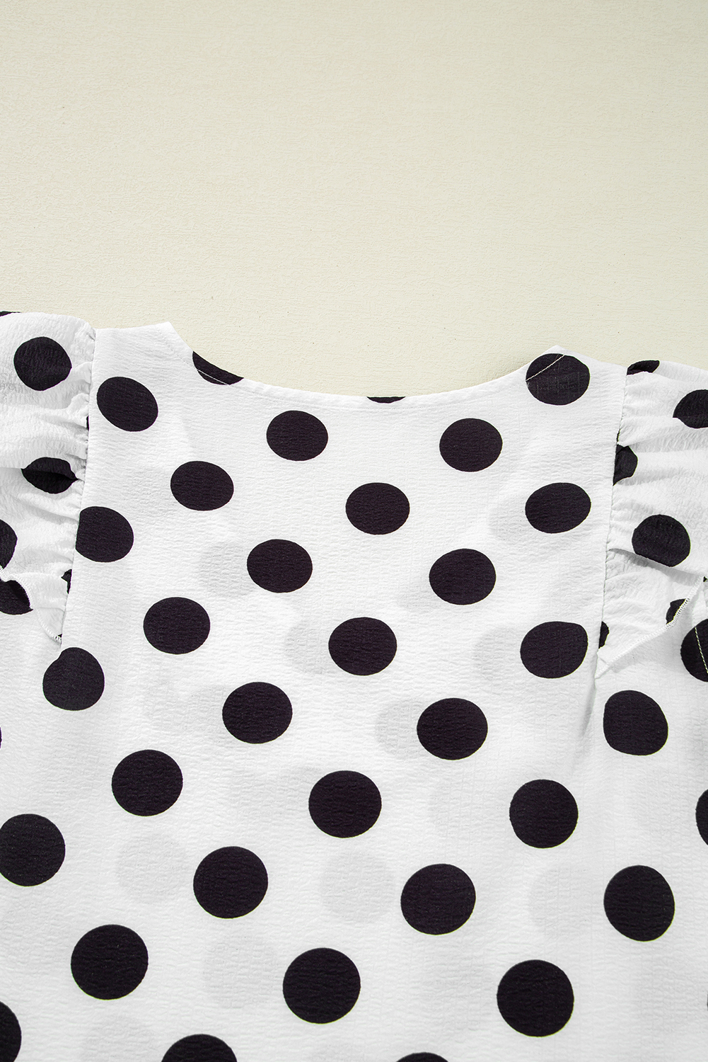 Black Polka Dot Print Ruffled Sleeve V Neck Blouse