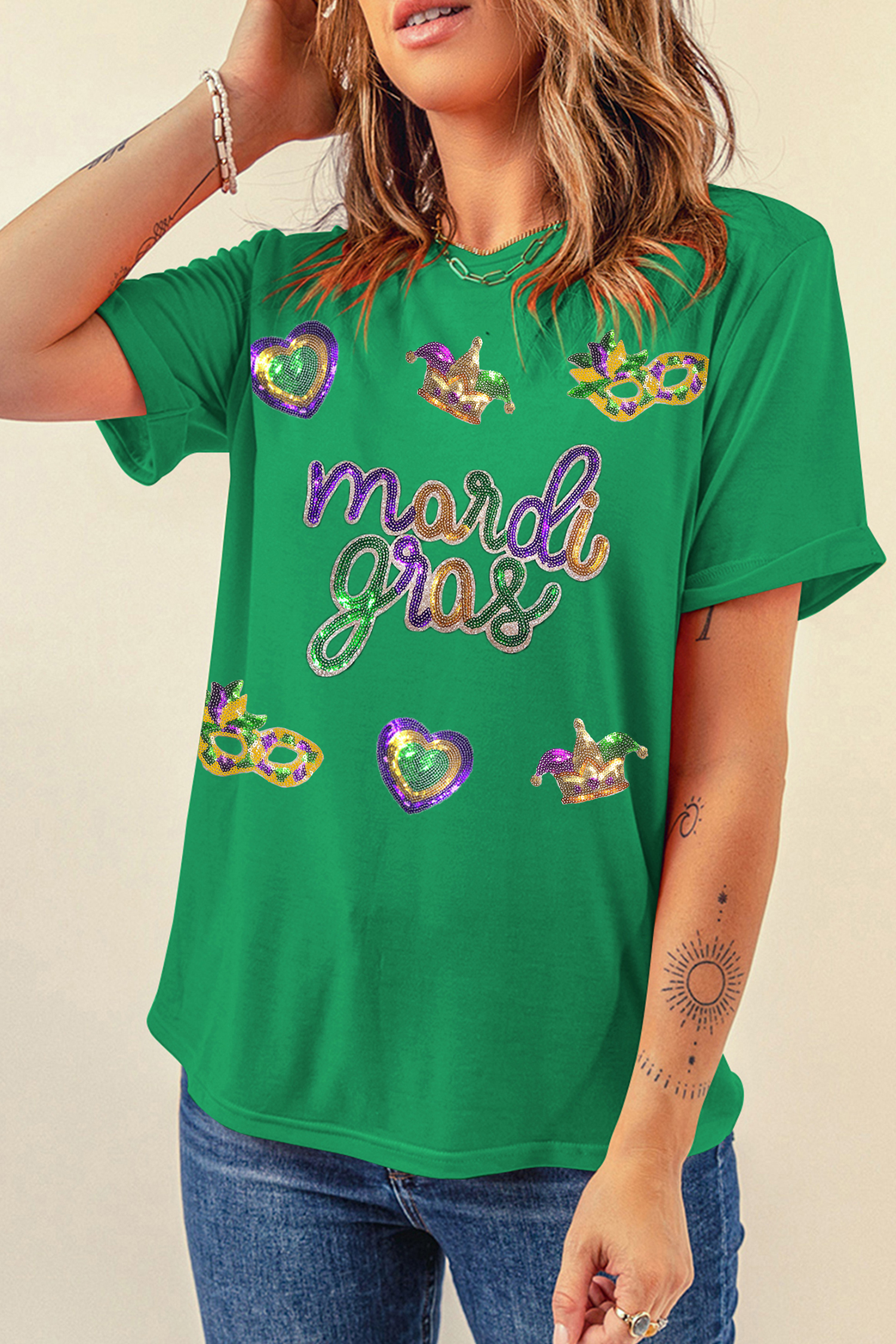Bright Green Glitter Mardi Gras Mask Graphic T Shirt