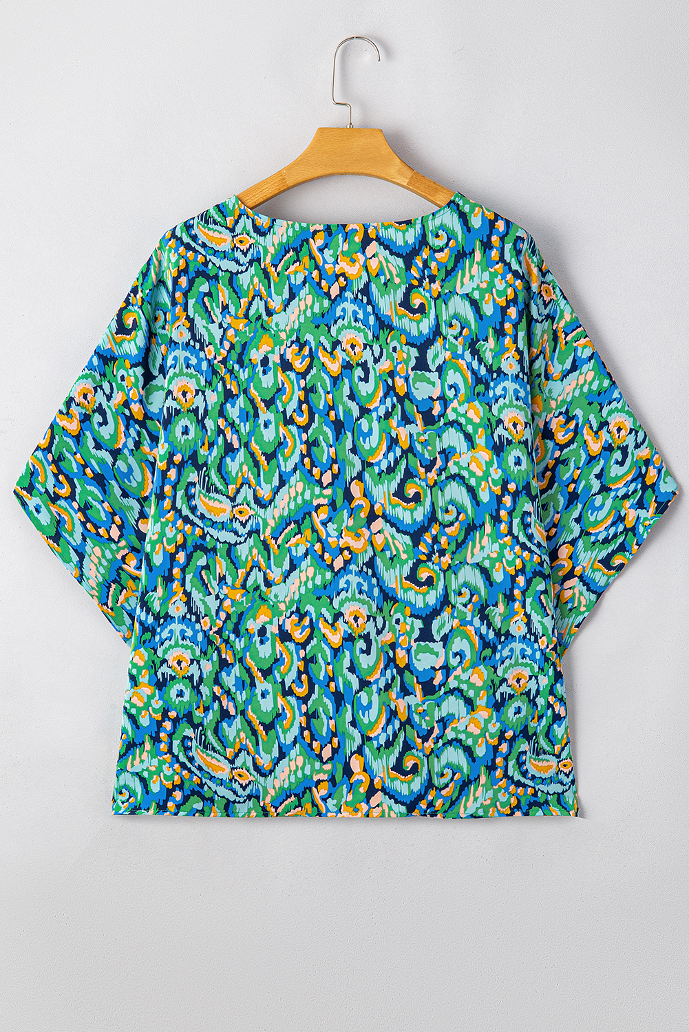 Pink Abstract Print V Neck Half Sleeve Loose Fit Tunic Blouse