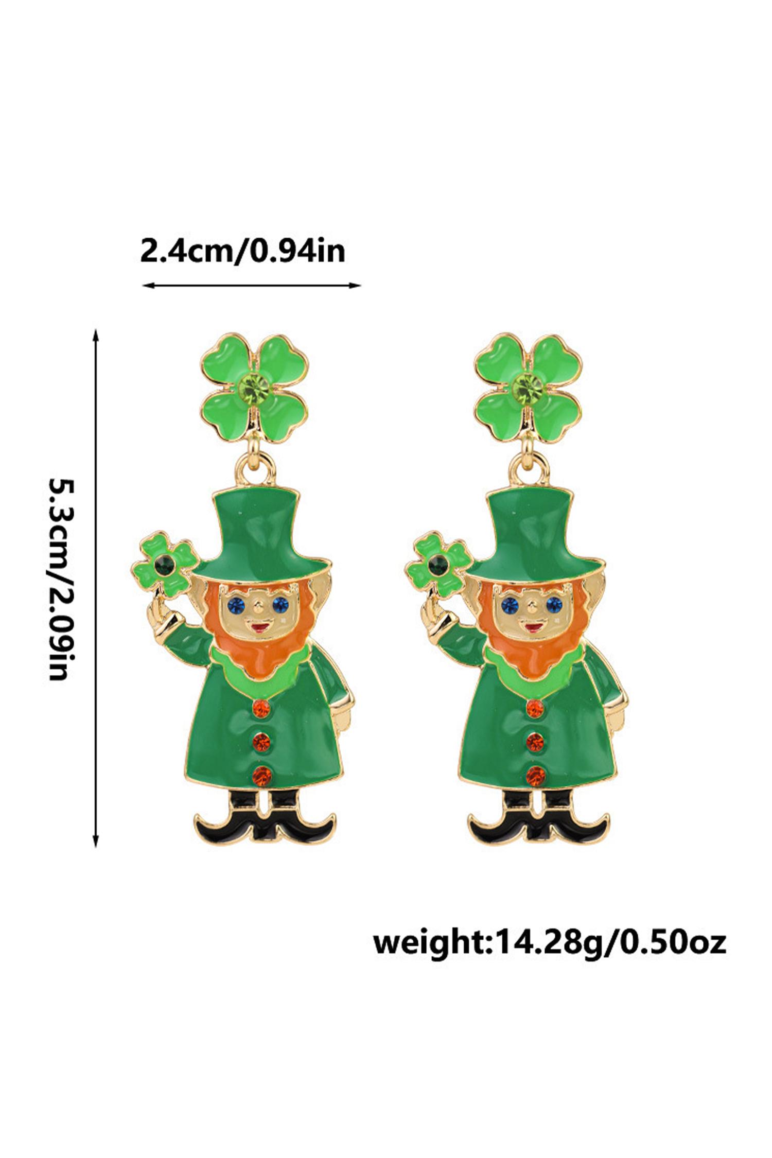 Dark Green St Patricks Day Enameled Leprechaun Drop Earrings
