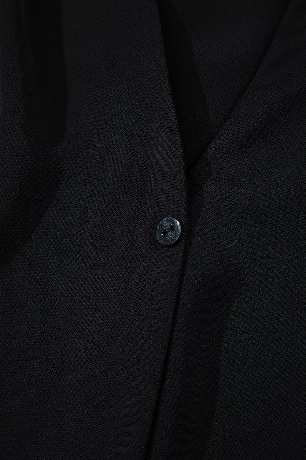 Black Silky Notched Neckline Petal Sleeve Blouse