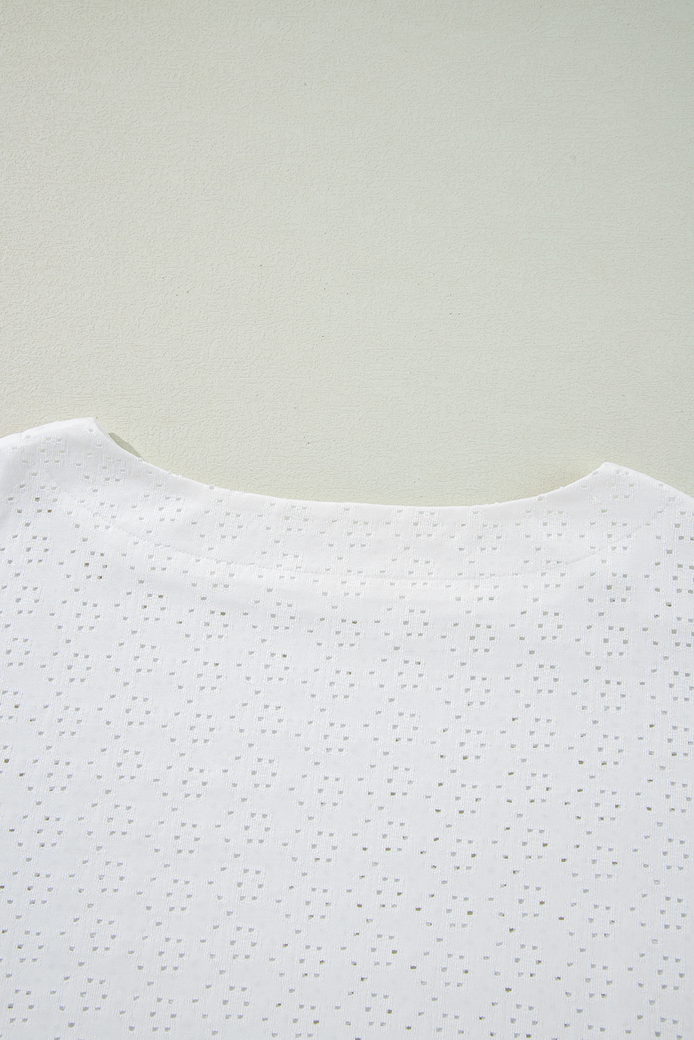 White Eyelet Pattern Boat Neck Casual Tee