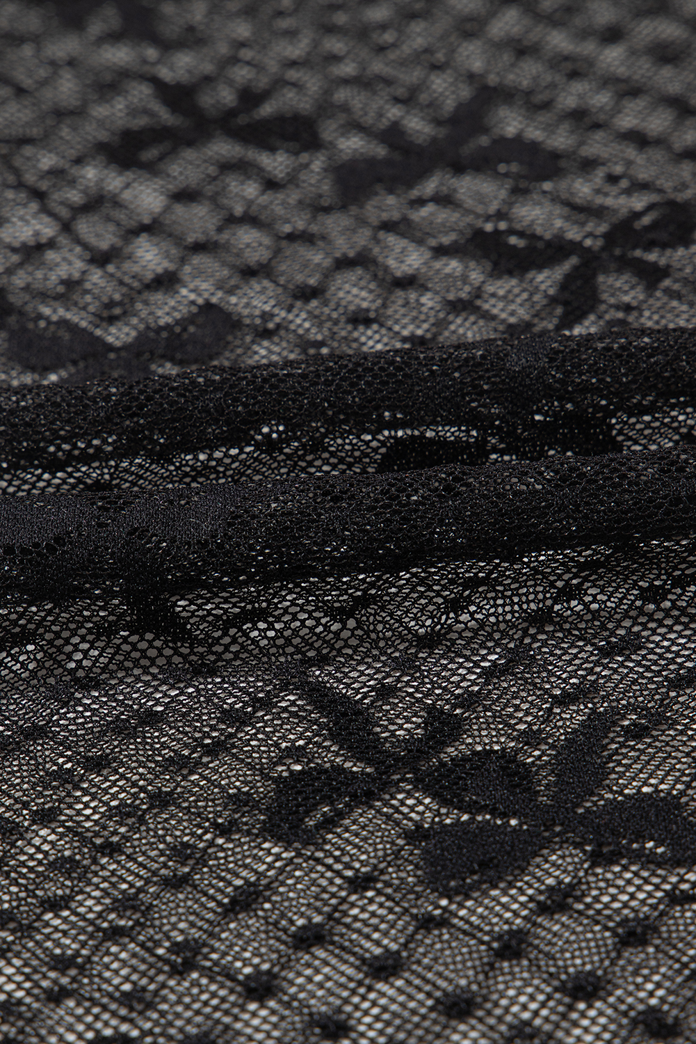 Black Bow Knot Dotted See-through Mesh Patched Slim Fit Blouse