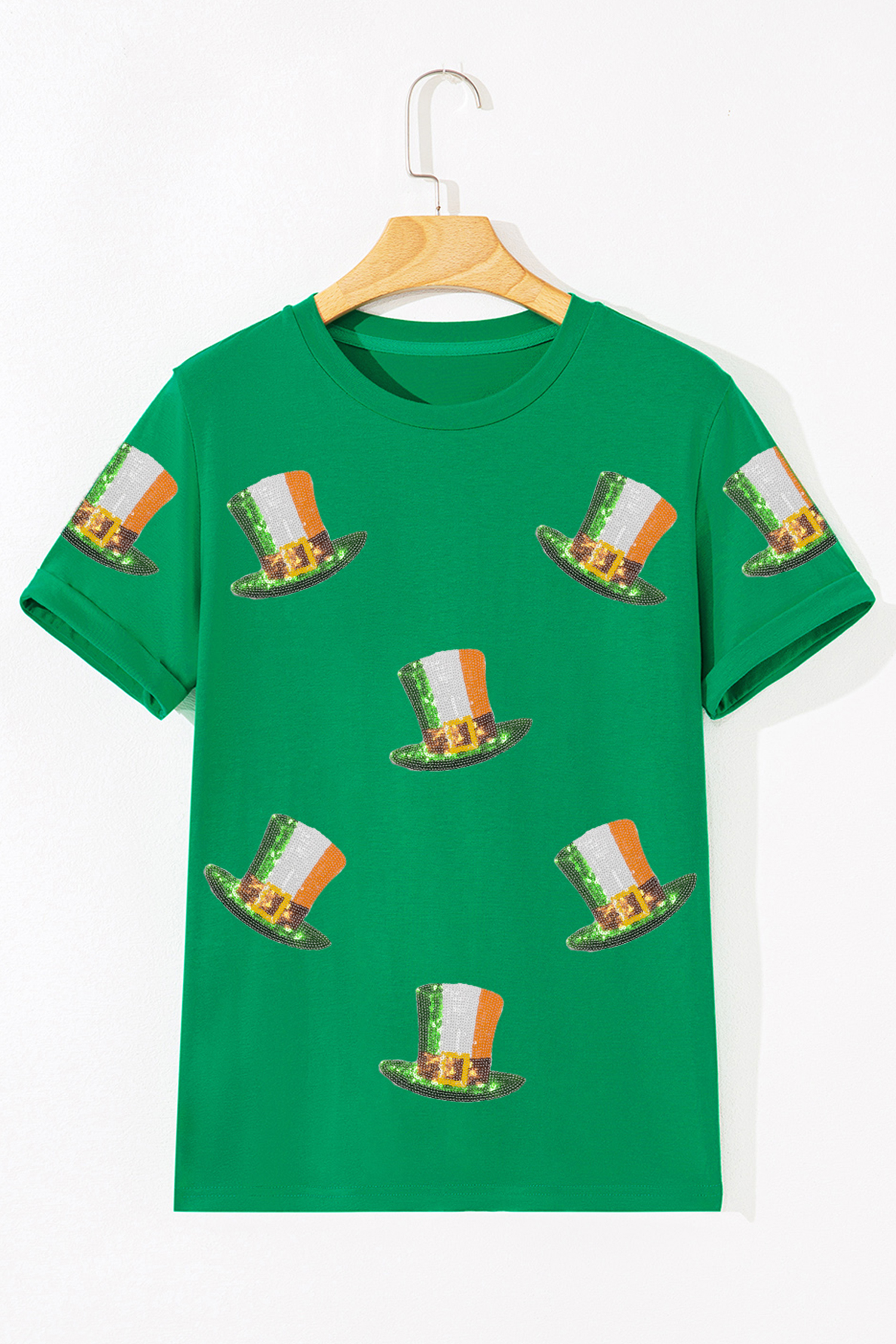 Bright Green Sequin St Patricks Day Hat Relaxed T Shirt