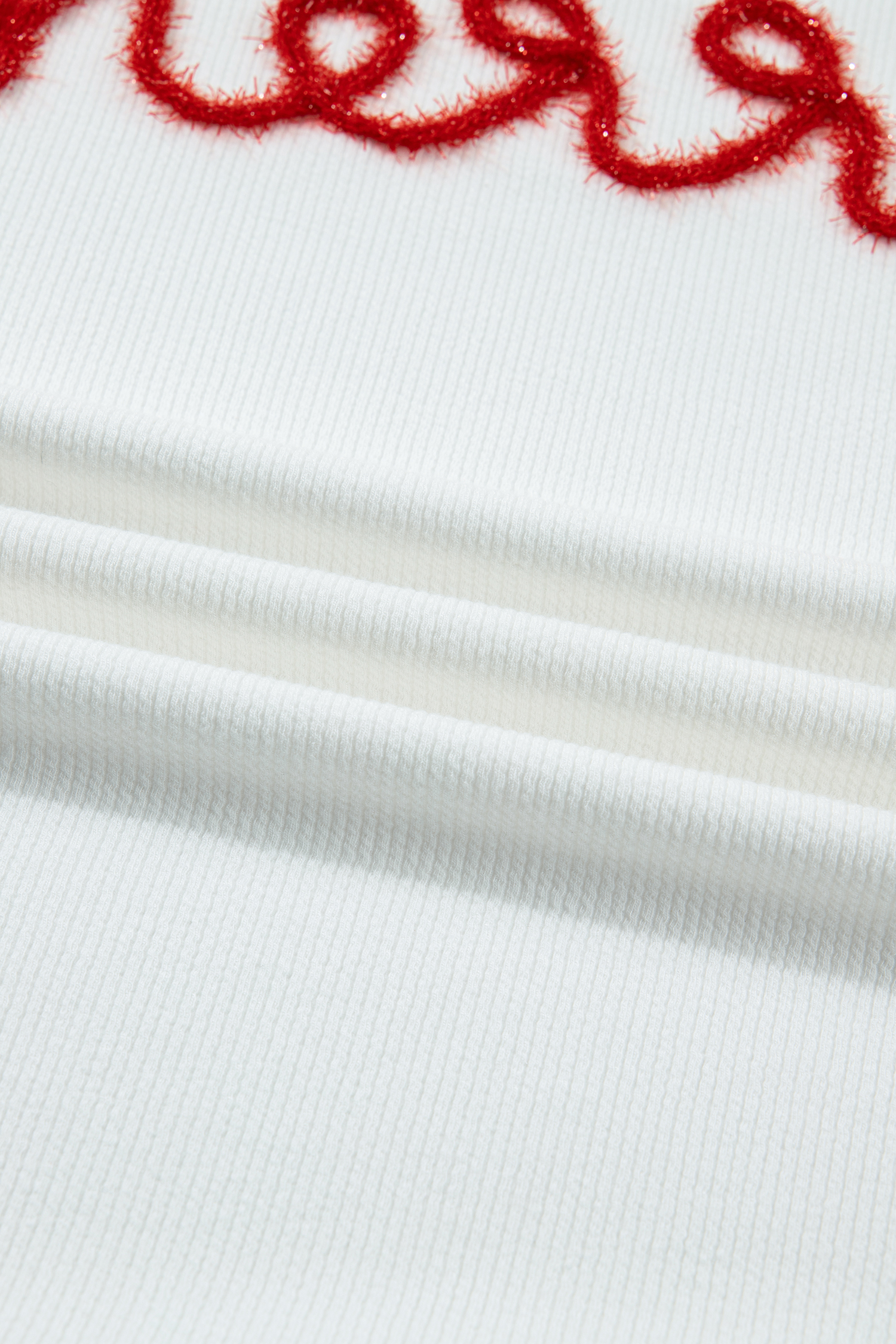 White Merry Tinsel Letter Embroidery Ribbed Drop Shoulder Sweatshirt