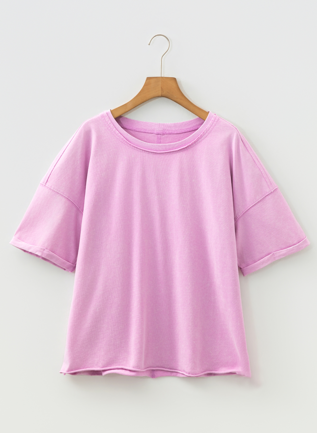 Lavendula Mineral Wash Drop Shoulder Raw Edge Loose Tee