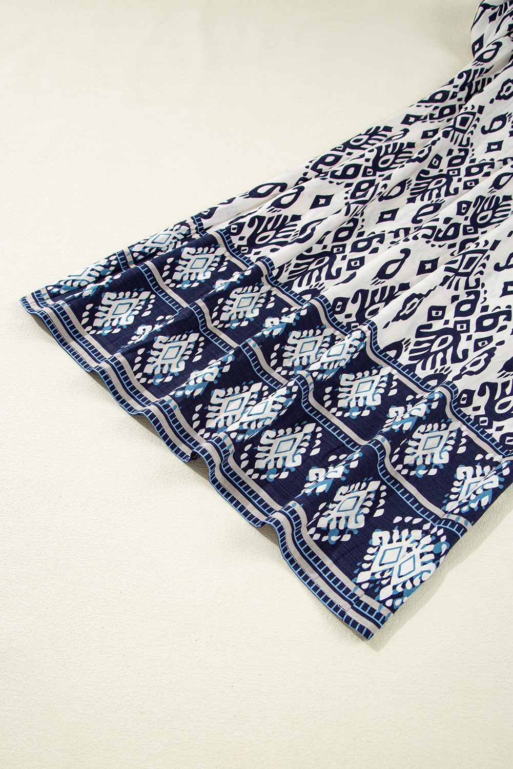 Blue Boho Geometric Print Shirred High Waist Wide Leg Jumpsuit