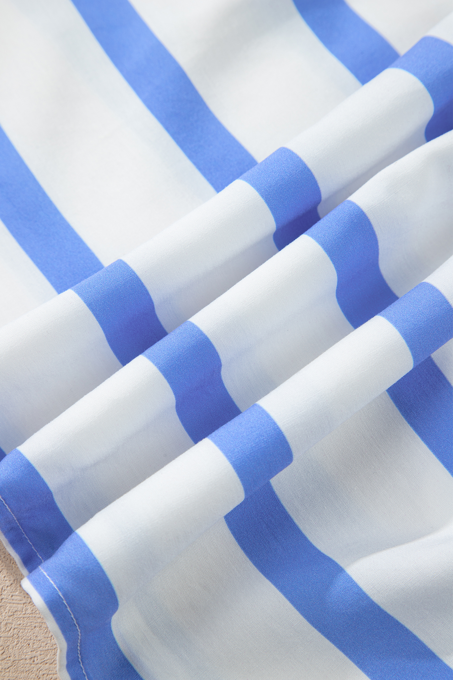 Sky Blue Stripe Ricrac Trim Notched Neck Half Sleeve Vacation Dress