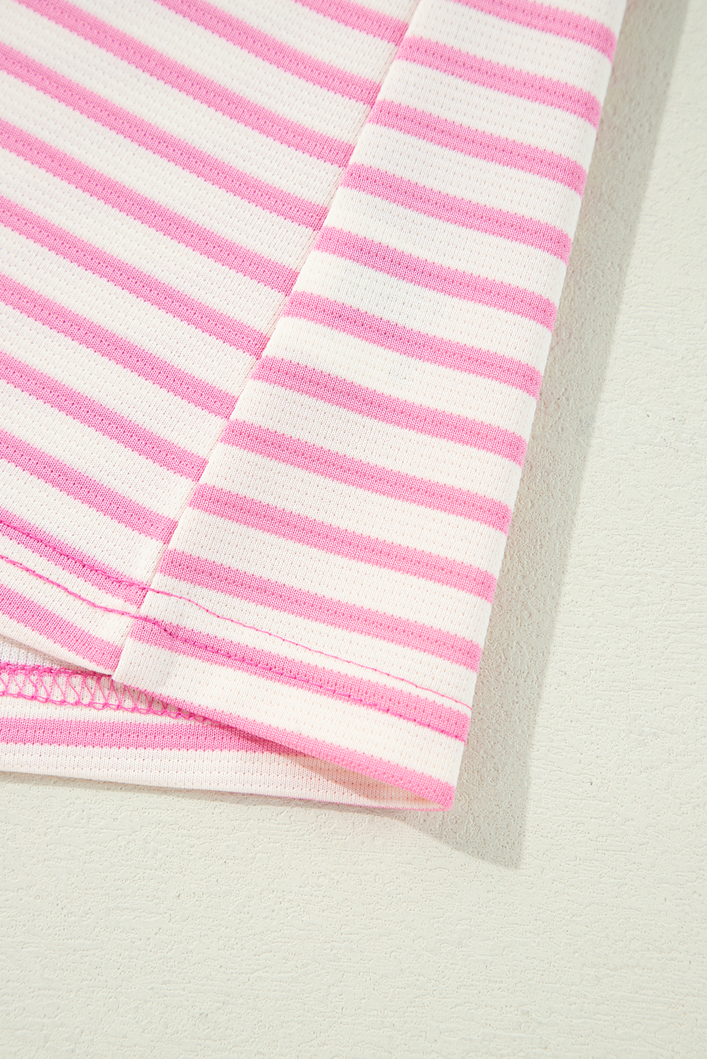 Pink Stripe Ruffled V Neck Cap Puff Sleeve Top