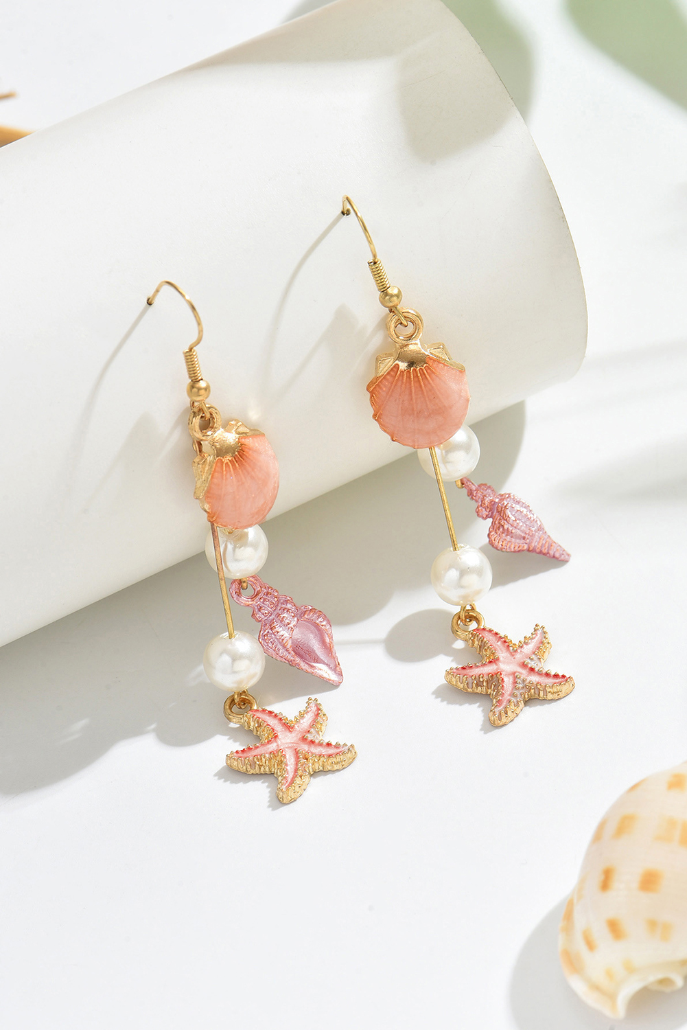 Bonbon Starfish Conch Shell Pearl Dangle Earrings