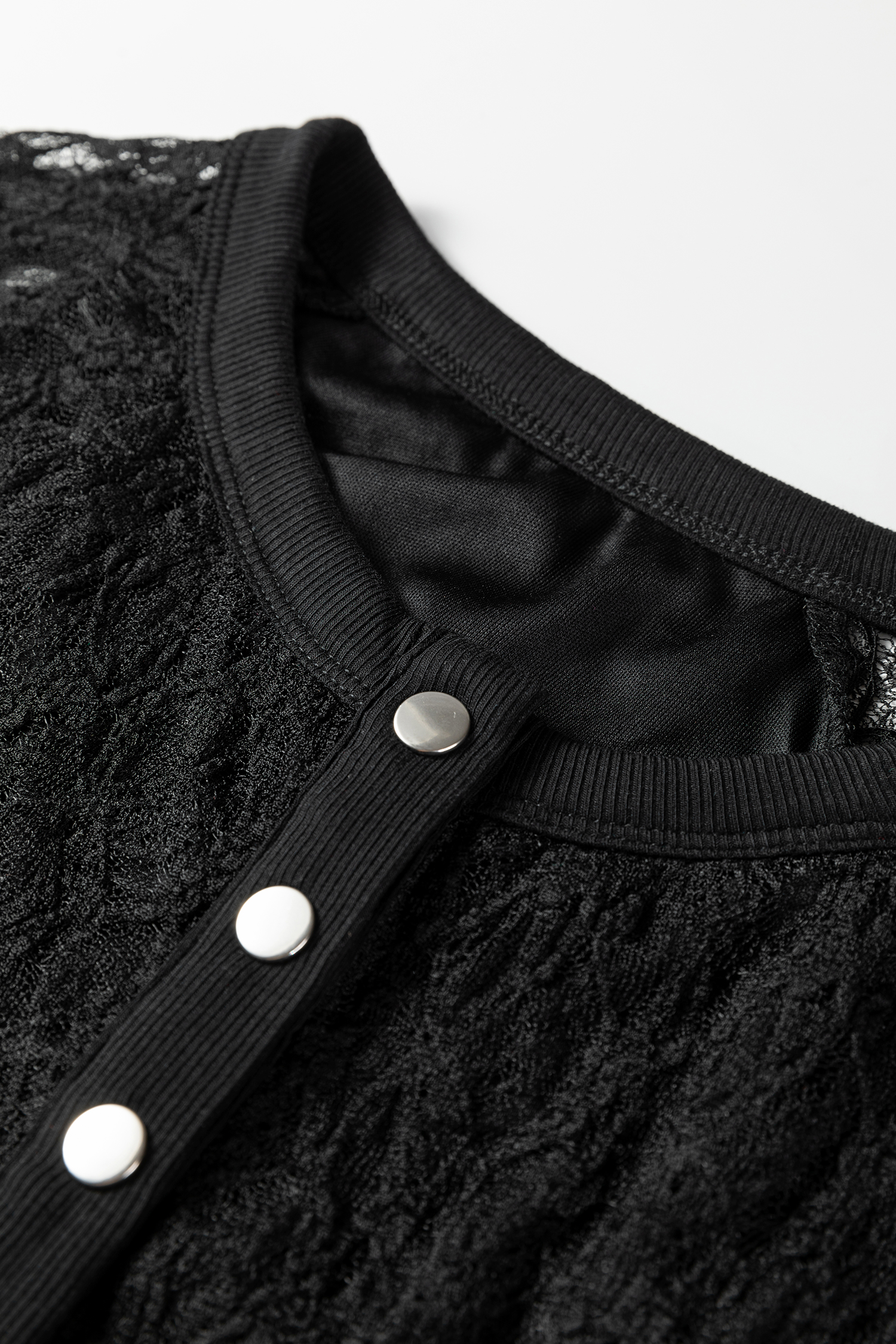 White Sheer Lace Long Sleeve Slim Henley Top