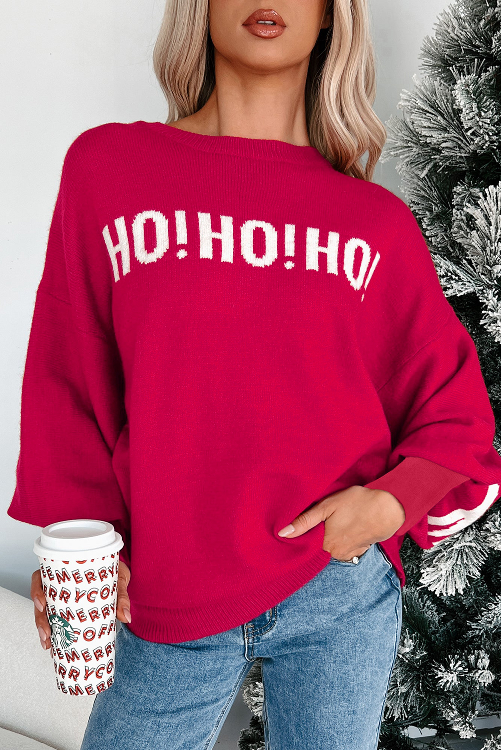 White Chenille Graphic Drop Shoulder Holiday Sweater