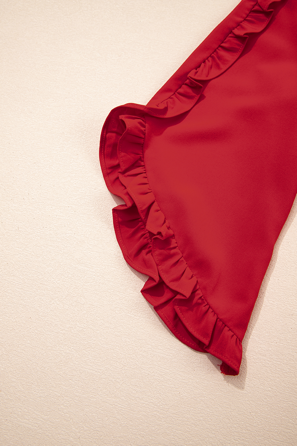 Black Ruffle Trimmed 3/4 Sleeve Round Neck Blouse