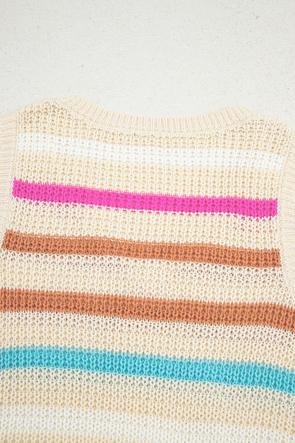 Khaki Stripe Textured Knit V Neck Sweater Vest