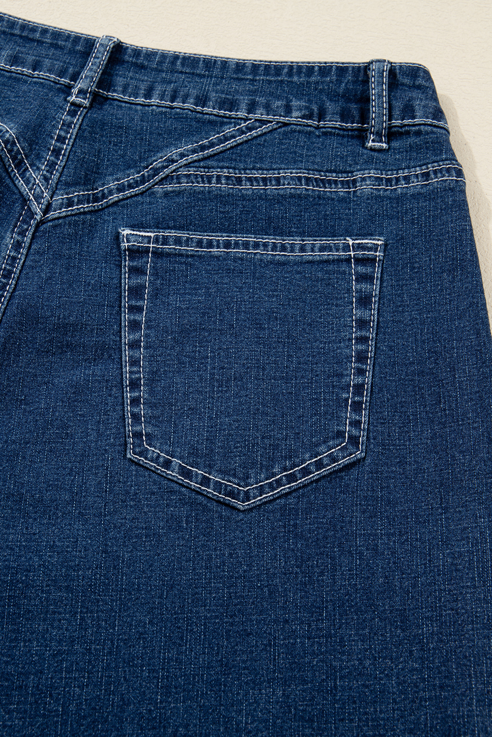Sail Blue Stitched Waist Detail Loose Cuffed Jeans