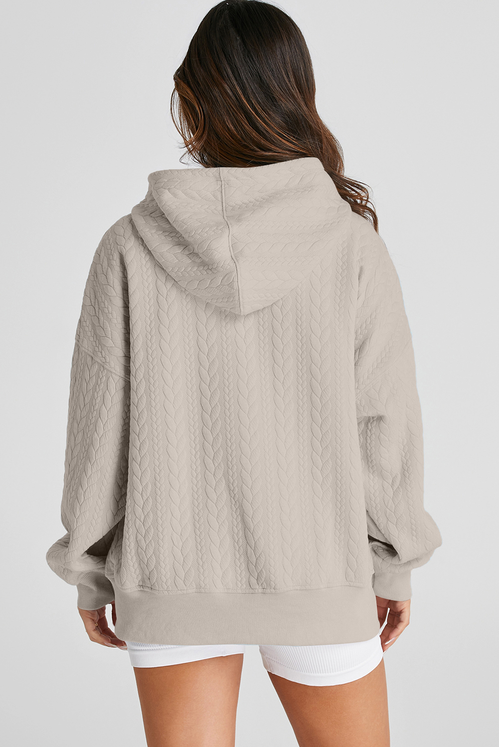 Smoke Gray Cable Textured Baggy Solid Hoodie