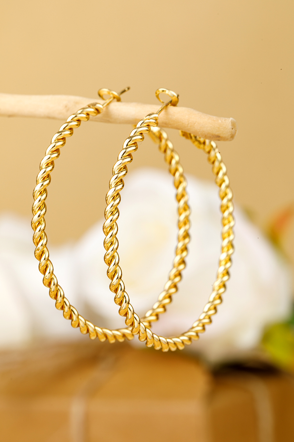 Gold Twisted Detail Plated Alloy Large Hoop Earrings