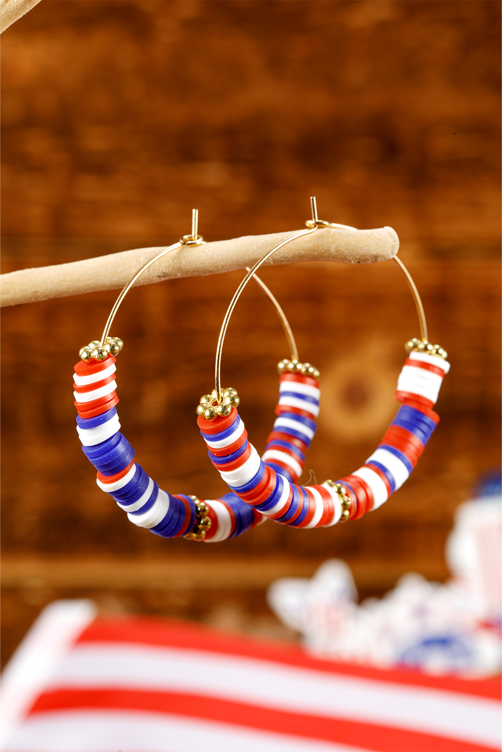 Dark Blue American Flag Inspired Beaded Large Hoop Earrings